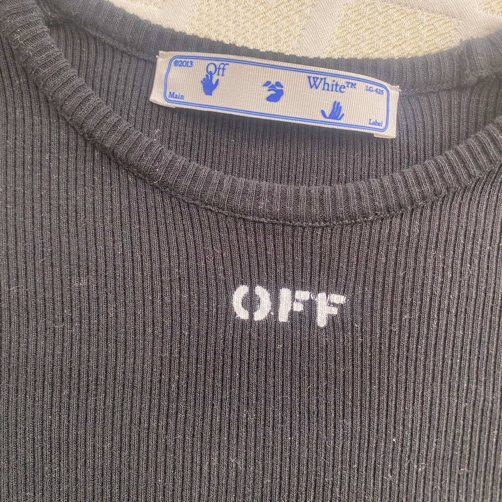 Off-White Black Crewneck Sweater with Ribbed Detailing